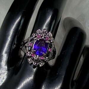 Gothic Bat Skull Multi Stone Ring